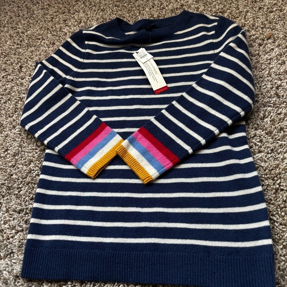 Nwt Talbots Navy Striped Sweater with Colorful Cuffs 100 cashmere  marinier - Picture 4 of 8
